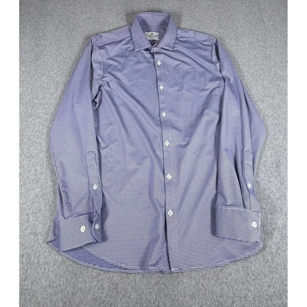 Mizzen Main Shirt Mens Large‎ Trim Fit Blue Gingham Check Performance